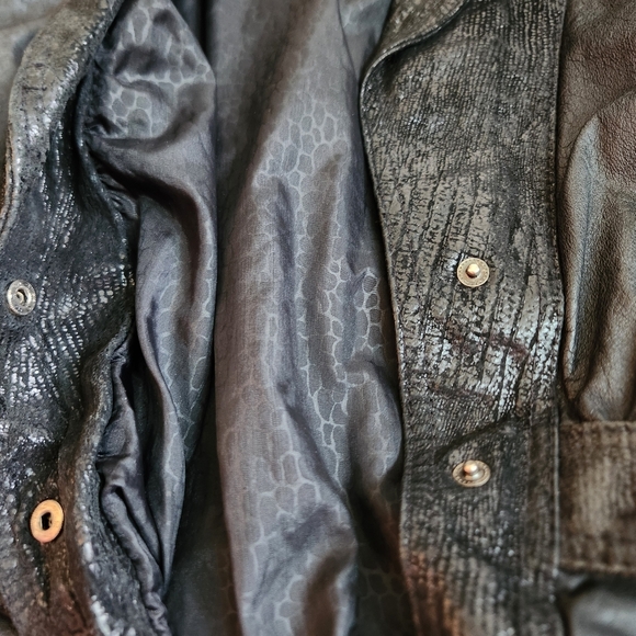 Leather Jacket vintage 80s 90s crop cropped big wide shoulders tapered black S - Picture 8 of 14